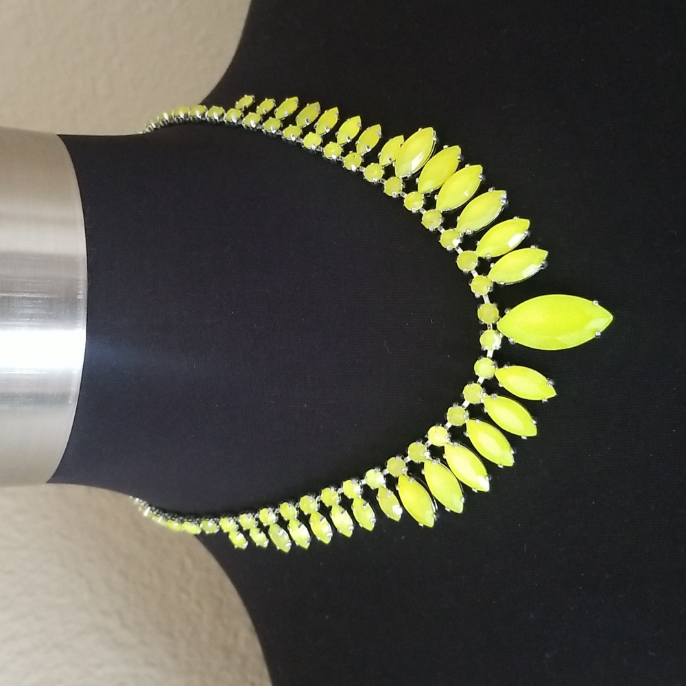 Silver Yellow Rhinestone Statement Necklace